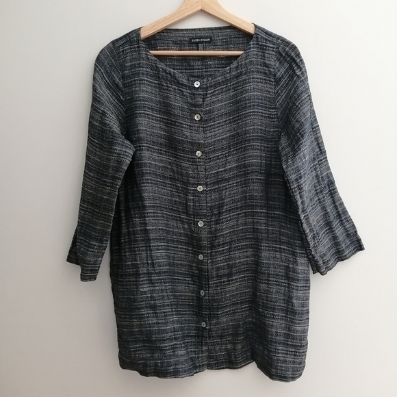 Eileen Fisher Coastline Organic Linen Tunic Button Up Small - Picture 3 of 16
